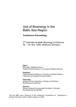 Bioenergy in the State Mecklenburg-Vorpommern – Use and Prospects 27 Andreas Gurgel