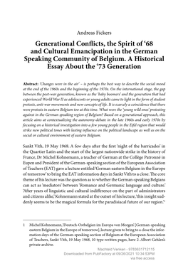 Generational Conflicts, the Spirit of '68 and Cultural Emancipation In