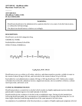 ANTABUSE®(Disulfiram Tablets USP)IN ALCOHOLISM