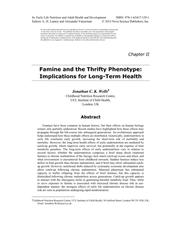 Famine and the Thrifty Phenotype: Implications for Long-Term Health