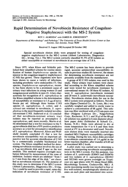 Negative Staphylococci with the MS-2 System ROY J