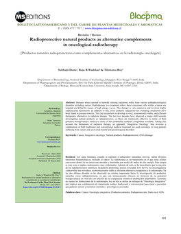 Radioprotective Natural Products As Alternative Complements in Oncological Radiotherapy