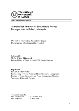 Stakeholder Analysis in Sustainable Forest Management in Sabah, Malaysia