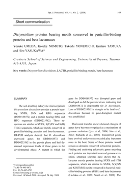 Dictyostelium Proteins Bearing Motifs Conserved in Penicillin-Binding