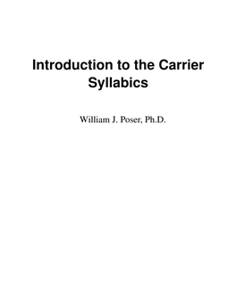 Introduction to the Carrier Syllabics