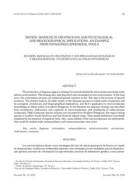 Review: Diapause in Crustaceans and Its Ecological and Biogeographical Implications: an Example from Patagonian Ephemeral Pools