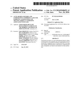 (12) Patent Application Publication (10) Pub. No.: US 2016/0340659 A1 SHOSEYOV Et Al