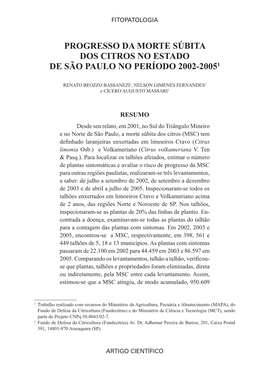 Progresso Da Morte Súbita Dos Citros No Estado De São Paulo No Período 2002-20051