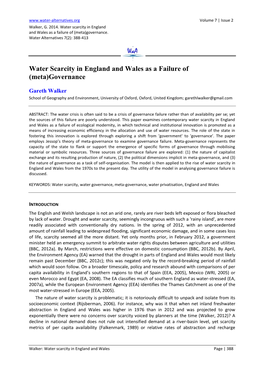 Water Scarcity in England and Wales As a Failure of (Meta)Governance