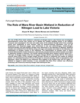 The Role of Mara River Basin Wetland in Reduction of Nitrogen Load to Lake Victoria