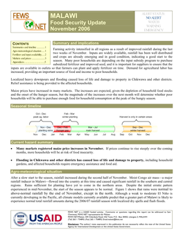 MALAWI NO ALERT Food Security Update WATCH WARNING November 2006 EMERGENCY