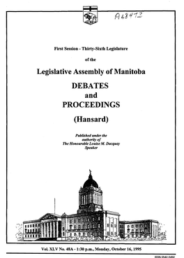 Legislative Assembly of Manitoba DEBATES and PROCEEDINGS