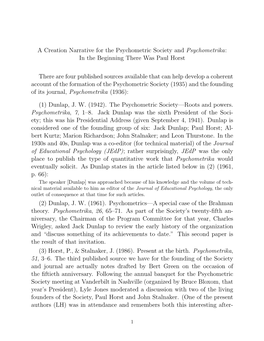 A Creation Narrative for the Psychometric Society and Psychometrika: in the Beginning There Was Paul Horst There Are Four Publis