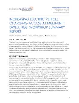 Increasing Electric Vehicle Charging Access at Multi-Unit Dwellings: Workshop Summary Report