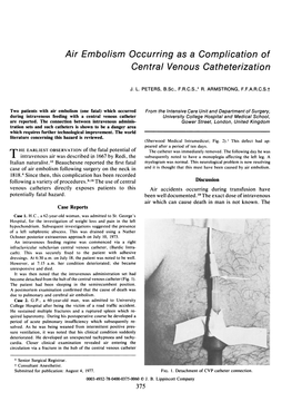 Air Embolism Occurring As a Complication of Central Venous Catheterization