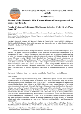 Lichens of the Sirumalai Hills, Eastern Ghats with One Genus and Six Species New to India