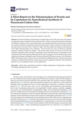 A Short Report on the Polymerization of Pyrrole and Its Copolymers by Sonochemical Synthesis of Fluorescent Carbon Dots