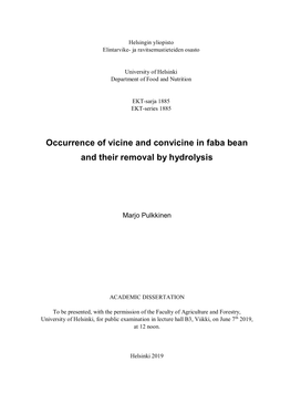 Occurrence of Vicine and Convicine in Faba Bean and Their Removal by Hydrolysis