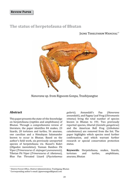 The Status of Herpetofauna of Bhutan