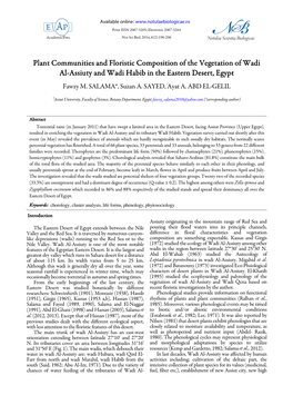 Plant Communities and Floristic Composition of the Vegetation of Wadi Alalal-Al ---Assiutyassiuty and Wadi Habib in the Eastern Desert, Egyptegypt Fawzy M