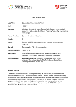 Middlesex University (Hendon Campus) with Frequent Travel Required Across the North London Social Work Teaching Partnership Organisations for Meetings