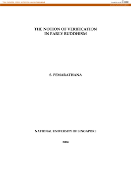 The Notion of Verification in Early Buddhism