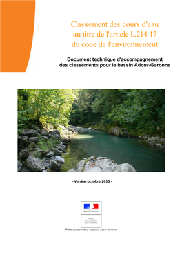 Classement Des Cours D'eau Au Titre De L'article L.214-17 Du Code De L'environnement