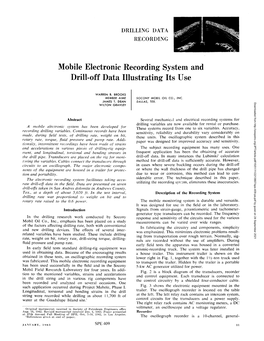 Mobile Electronic Recording System and Drill-Off Data Illustrating Its Use