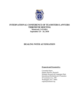 INTERNATIONAL CONFERENCE of TEAMSTERS LAWYERS THIRTIETH MEETING Montreal, CANADA September 24 – 26, 2018