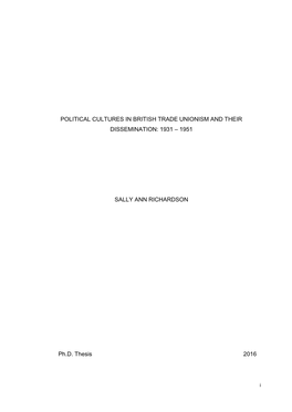 Political Cultures in British Trade Unionism and Their Dissemination: 1931 – 1951