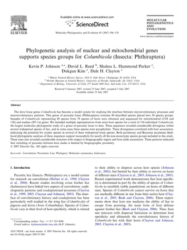 Phylogenetic Analysis of Nuclear and Mitochondrial Genes Supports Species Groups for Columbicola (Insecta: Phthiraptera)