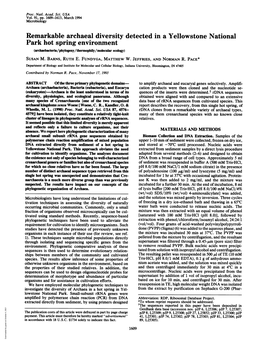 Remarkable Archaeal Diversity Detected in a Yellowstone National Park Hot Spring Environment (Archaebacteria/Phylogeny/Thermophfly/Molecular Ecology) SUSAN M