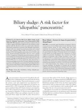 Biliary Sludge: a Risk Factor for ‘Idiopathic’ Pancreatitis?