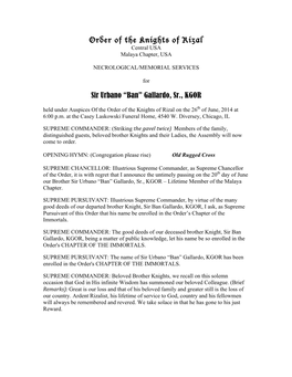 Order of the Knights of Rizal Sir Urbano “Ban” Gallardo, Sr., KGOR