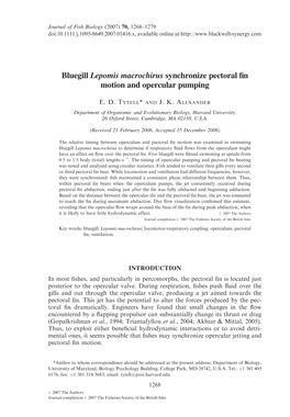 Bluegill Lepomis Macrochirus Synchronize Pectoral Fin Motion and Opercular Pumping