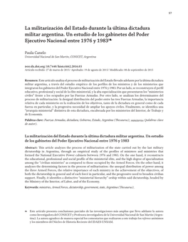 La Militarización Del Estado Durante La Última Dictadura Militar Argentina