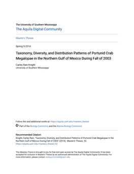 Taxonomy, Diversity, and Distribution Patterns of Portunid Crab Megalopae in the Northern Gulf of Mexico During Fall of 2003