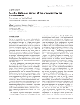 Possible Biological Control of the Armyworm by the Harvest Mouse Reiko Ishiwaka and Yasuhisa Masuda