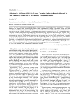 Inhibition by Sulfatide of 21-Kda Protein Phosphorylation by Protein Kinase C in Cow Mammary Gland and Its Reversal by Phosphatidylserine