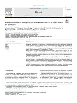 Serum Leukotriene B4 and Hydroxyeicosatetraenoic Acid in the Prediction of Pre-Eclampsia