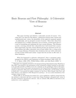 Basic Reasons and First Philosophy: a Coherentist View of Reasons