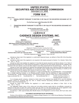 Cadence Design Systems, Inc. Annual Report on Form 10-K for the Fiscal Year Ended December 28, 2019