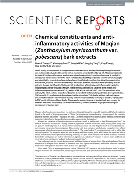 Chemical Constituents and Anti-Inflammatory Activities of Maqian (Zanthoxylum Myriacanthum Var