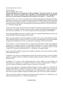 Codice A1502A D.D. 10 Settembre 2015, N. 693 Direttiva Pluriennale Per L'attuazione Del Piano Regionale "Garanzia Giovani" Di Cui Alla D.G.R N