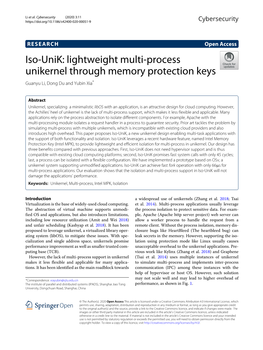 Iso-Unik: Lightweight Multi-Process Unikernel Through Memory Protection Keys Guanyu Li, Dong Du and Yubin Xia*