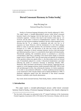 Dorsal Consonant Harmony in Truku Seediq*