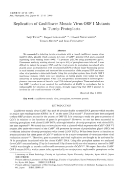 Replication of Cauliflower Mosaic Virus ORF I Mutants in Turnip Protoplasts