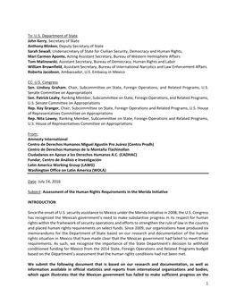 1 To: U.S. Department of State John Kerry, Secretary of State Anthony Blinken, Deputy Secretary of State Sarah Sewall, Unders