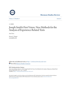 Joseph Smith's First Vision: New Methods for the Analysis of Experience-Related Texts Ann Taves