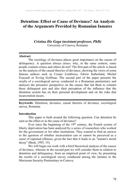 Detention: Effect Or Cause of Deviance? an Analysis of the Arguments Provided by Romanian Inmates